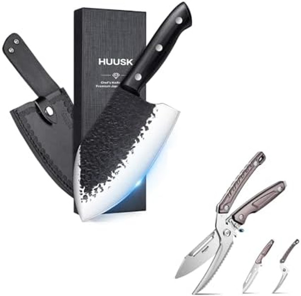 Huusk 7.2" Hand Forged Butcher Knife & Heavy Duty Poultry Scissors Huusk 7.2" Hand Forged Butcher Knife & Heavy Duty Poultry Scissors