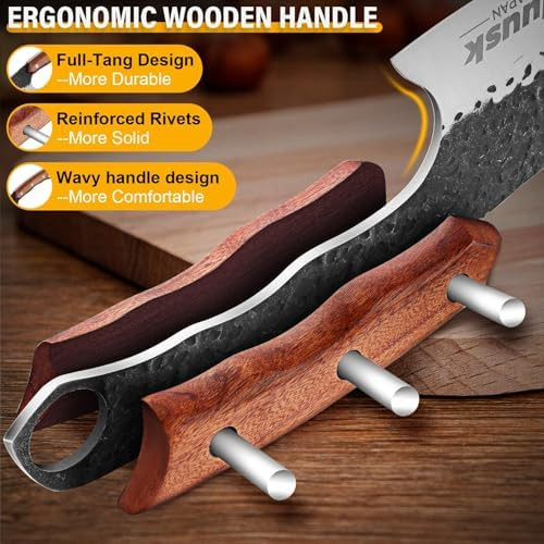 Huusk Knives Japan Hand Forged Meat Cleaver Knife With Sheath High Carbon Steel Kitchen Knife For Meat And Vegetables Full Tang Butcher Knife For Camping Bbq For Men Women