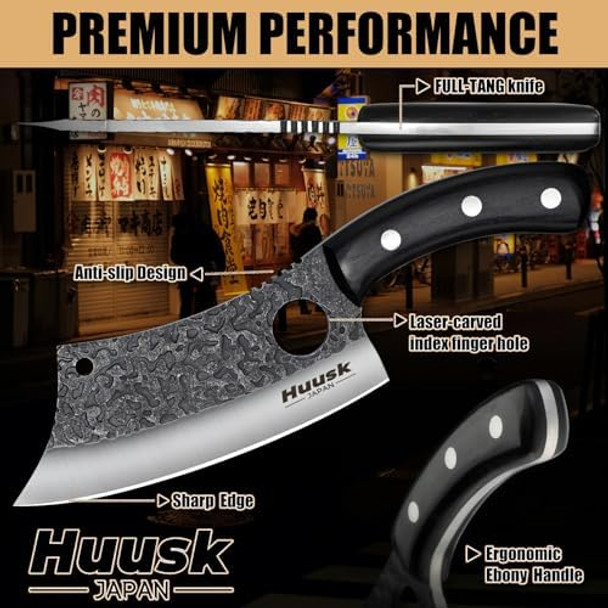 Huusk Knives Set Hand Forged Meat Cleaver Knife With Sheath High Carbon Steel Chef Knife For Meat And Vegetables