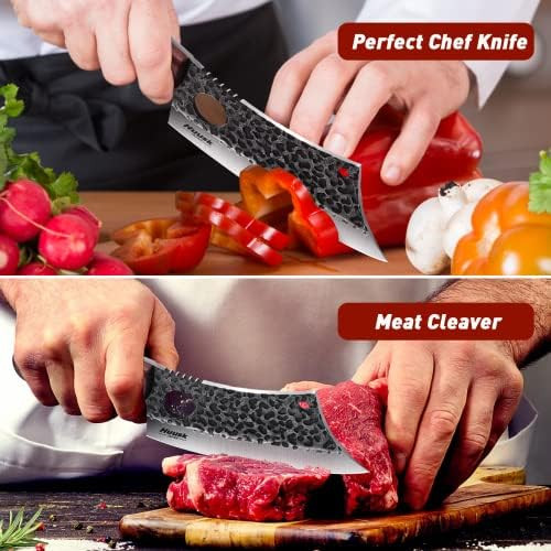 Huusk Viking Knife With Sheath Bundle & Cleaver Knife For Meat Cutting Boning Outdoor Cooking Kitchen Deboning Or Camping Bbq