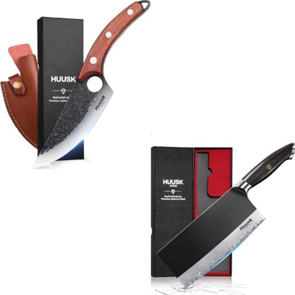 Huusk Viking Knives Hand Forged Boning Knife Butcher Knife For Meat Cutting 7.5 Inch Meat Cleaverfull Tang Japanese Chef Knife With Sheath Professional Chopping Knife Outdoor Camping For Men