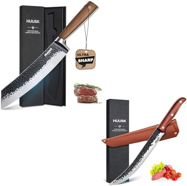 Huusk Breaking Knife Butcher Knife Hand Forged Meat Knife For Meat Cutting 8.5 Inch Meat Cleaver Knife Japanese Vegetable Cleaver Brisket Trimming Knife Hand Forged Knives For Home Kitchen