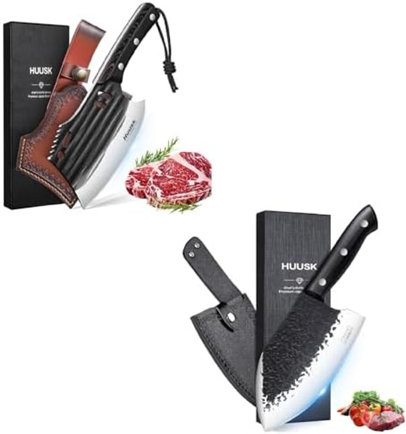 Huusk Meat Cleaver For Kitchen Butcher Knife For Meat Cutting Japanese Meat Cleaver With Sheath Full Tang Sharp Chef Knife Heavy Duty Bone Cleaver Knife For Cooking Camping For Men