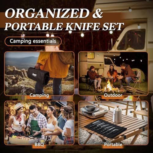 Huusk Serbian Chef Knife Set - 6Pcs Bundle With A Forged Meat Cleaver KnifeViking Boning Knives With Bag For Kitchen Outdoor Bbq CampingBirthday Idea Men