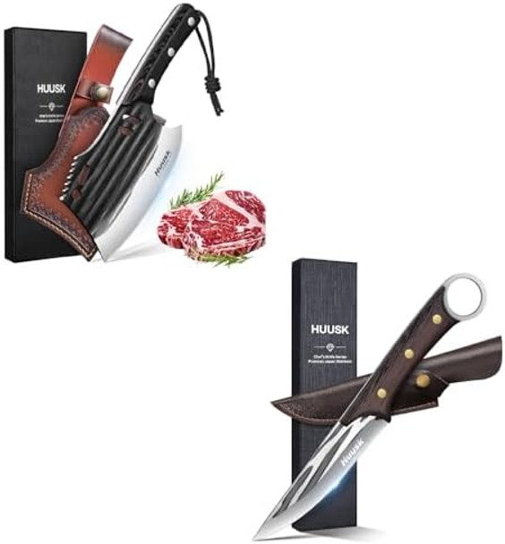 Huusk Knives From Japan Boning Knife For Meat Cutting Butcher Knife Japanese Meat Cleaver With Sheath Full Tang Deboning Knife Hand Forged Fish Fillet Knives For Meat Fish Poultry For Men