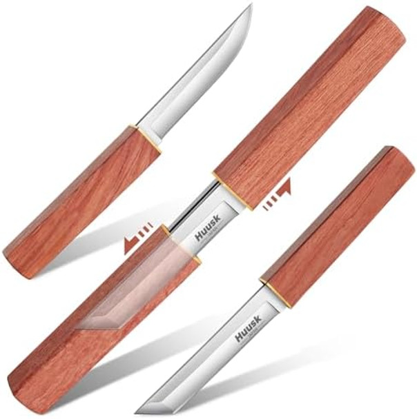 Huusk Camping Knife Fixed Blade 2 In 1 D2 Steel Japanese Samurai Knife Fish Knife 5.7" Tuna Knife Fillet Fish Knives Sharp Fish Cutting Knife Seafood Market Slaughter Fish Special Knife Meat Cleaver G