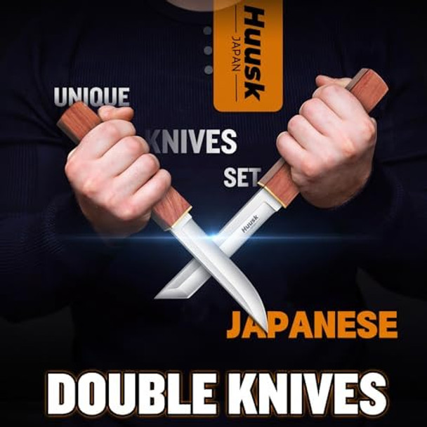 Huusk Camping Knife Fixed Blade 2 In 1 D2 Steel Japanese Samurai Knife Fish Knife 5.7" Tuna Knife Fillet Fish Knives Sharp Fish Cutting Knife Seafood Market Slaughter Fish Special Knife Meat Cleaver G