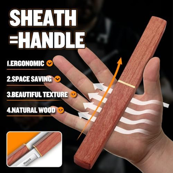 Huusk Camping Knife Fixed Blade 2 In 1 D2 Steel Japanese Samurai Knife Fish Knife 5.7" Tuna Knife Fillet Fish Knives Sharp Fish Cutting Knife Seafood Market Slaughter Fish Special Knife Meat Cleaver G