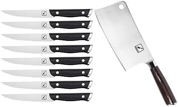 Imarku 7 Inch Meat Cleaver And Steak Knives Set Of 8 Japanese Stainless Steel Sharp Kitchen Knife With Ergonomic Handle Best Knives Choice For Thanksgiving Christmas s