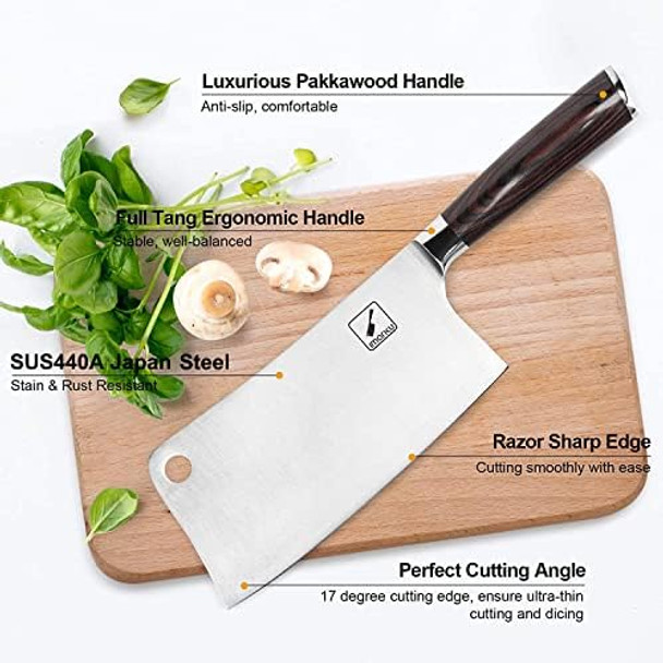 Imarku 7 Inch Meat Cleaver And Steak Knives Set Of 8 Japanese Stainless Steel Sharp Kitchen Knife With Ergonomic Handle Best Knives Choice For Thanksgiving Christmas s