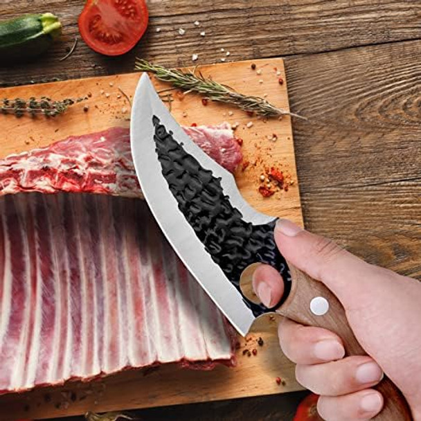 Hand Forged Chef Knife6 Inch Viking Knife Butcher Boning Knife With Leather SheathHandmade Japanese Steel Kitchen KnifeMeat Vegetable Cutting KnifeCaveman Knife For Camping&Outdoor