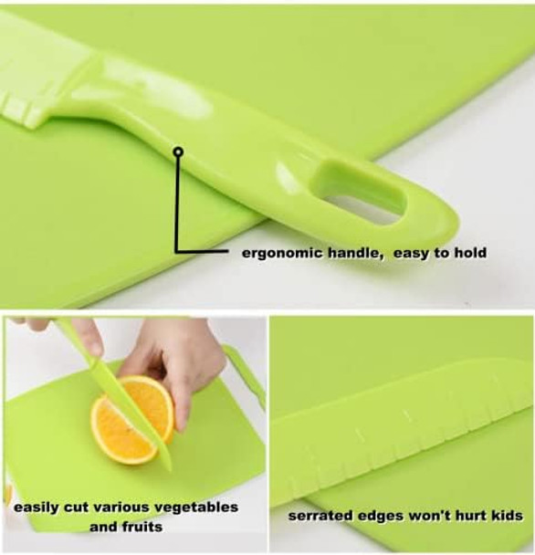 jawbush Lettuce Knife for Kids 8.7" Plastic Kids Safe Knives Set Serrated Paring Knife for Cutting Fruits Bread Brownies Veggies and More Nylon Knives for Nonstick Pans 3 Pcs