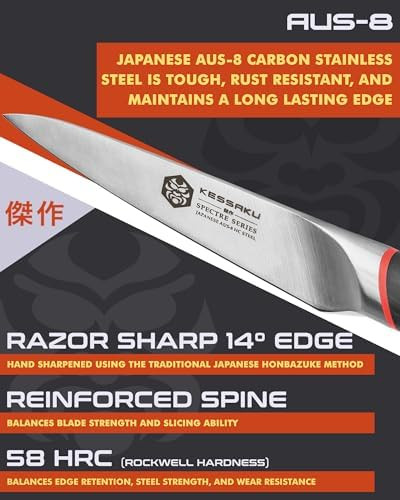 Kessaku 4-Inch Paring Knife - Spectre Series - Forged Japanese Aus-8 High Carbon Stainless Steel - Pakkawood Handle With Blade Guard
