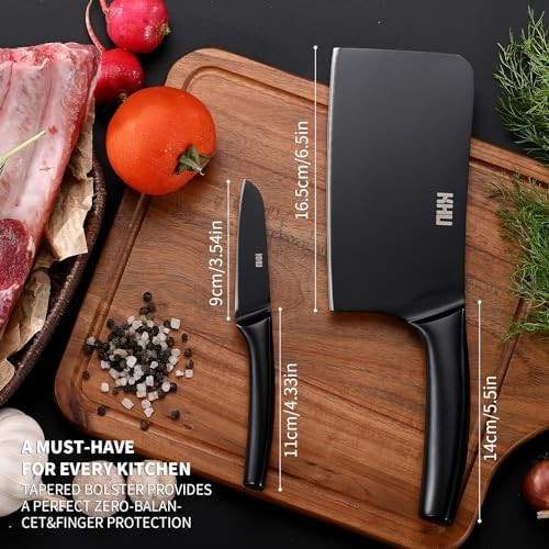 Khu 2-Pcs Knife Set Santoku 7 Inch Chef Knife Meat Cleaver Kitchen Knife Set Chopping Knife Paring Knife With Ergonomic Handle Kitchen Essentials Box For Family & Restaurant