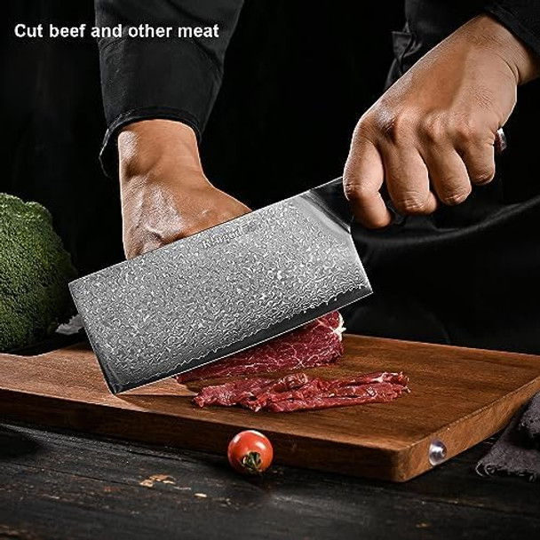 Kingod Premium Vg10 Kitchen Knife Set Of 2Pcs - 7" Meat Cleaver And 5" Paring Knife Handcrafted Damascus Steel Rosewood And Stabilizing Wood Handles Kingod Premium Vg10 Kitchen Knife Set Of 2Pcs - 7" Meat Cleaver And 5" Paring Knife Handcrafted Damascus Steel Rosewood And Stabilizing Wood Handles