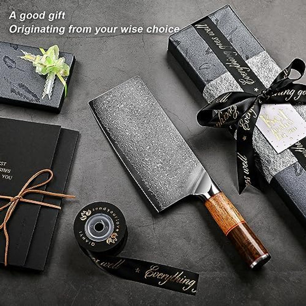 Kingod Premium Vg10 Kitchen Knife Set Of 2Pcs - 7" Meat Cleaver And 5" Paring Knife Handcrafted Damascus Steel Rosewood And Stabilizing Wood Handles Kingod Premium Vg10 Kitchen Knife Set Of 2Pcs - 7" Meat Cleaver And 5" Paring Knife Handcrafted Damascus Steel Rosewood And Stabilizing Wood Handles