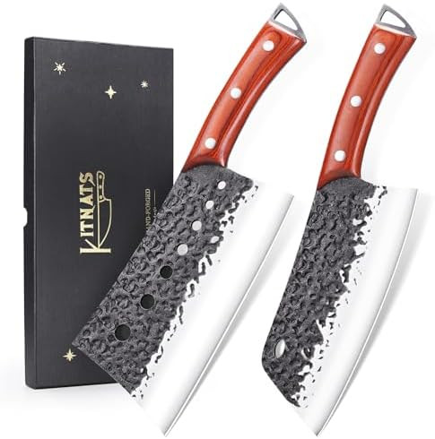 Butcher Knife Set Kitnats 4Pcs Hand Forged Kitchen Knives Set-Meat Cleaver Knife & Serbian Chef Knives & Vegetable Knives & Boning Knives Viking Knives For Kitchen Outdoor Cooking Bbq For Men