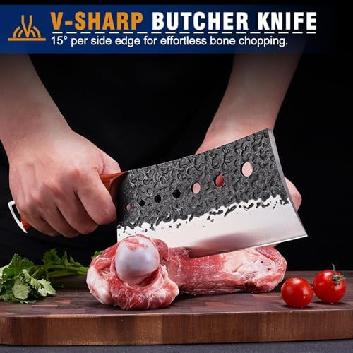 Butcher Knife Set Kitnats 4Pcs Hand Forged Kitchen Knives Set-Meat Cleaver Knife & Serbian Chef Knives & Vegetable Knives & Boning Knives Viking Knives For Kitchen Outdoor Cooking Bbq For Men