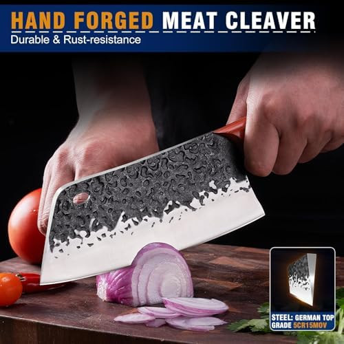 Butcher Knife Set Kitnats 4Pcs Hand Forged Kitchen Knives Set-Meat Cleaver Knife & Serbian Chef Knives & Vegetable Knives & Boning Knives Viking Knives For Kitchen Outdoor Cooking Bbq For Men