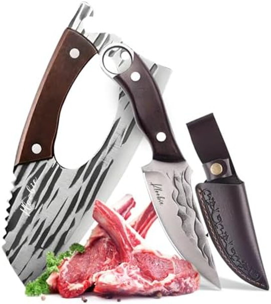 Everyday Carry Knife & Meat Cleaver Set Fixed Blade Hunting And Butcher Knife Combo Razor Sharp With Sheath For Outdoor Camping Survival And Heavy Duty Cleaver For Meat Cutting Cooking Everyday Carry Knife & Meat Cleaver Set Fixed Blade Hunting And Butcher Knife Combo Razor Sharp With Sheath For Outdoor Camping Survival And Heavy Duty Cleaver For Meat Cutting Cooking