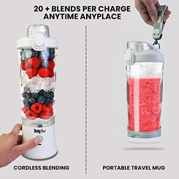 Total Chef Portable Blender - Usb Rechargeable Personal Smoothie Mixer Protein Shake Maker Cordless Travel Mini Licuadora Blend Frozen Fruit Drink Milkshake On The GoIce Crusher 20 Oz White