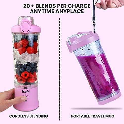 Total Chef Portable Blender - Usb Rechargeable Personal Smoothie Mixer Protein Shake Maker Cordless Travel Mini Licuadora Blend Frozen Fruit Drink Milkshake On The GoIce Crusher 20 Oz Lilac