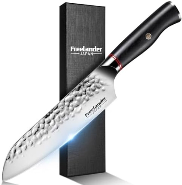 lander 7 Inch Chef Knife Sharp Japanese Santoku Knife High Carbon Stainless Steel Kitchen Knife Professional Cooking Knife For Home And Kitchen With Ergonomic Handle - Box Included