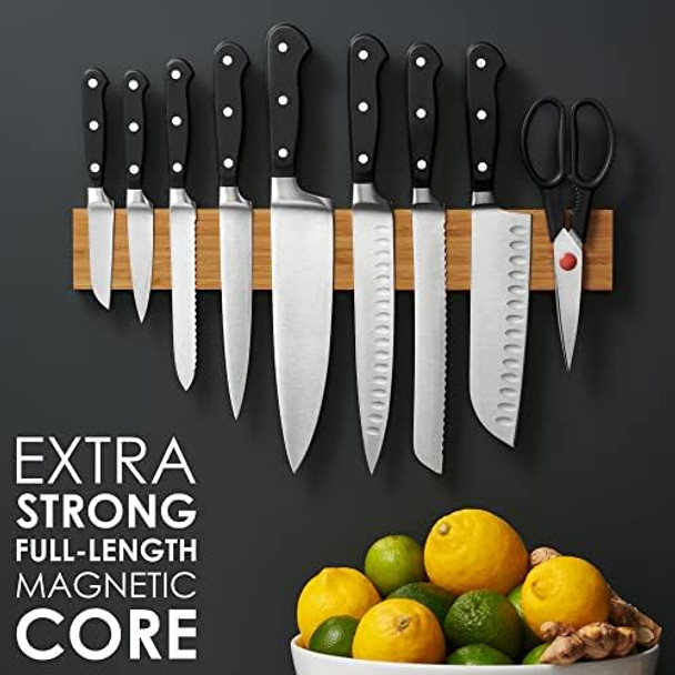 Larhn Magnetic Knife Holder For Wall 16″ - Powerful Knife Magnetic Strip For Knives Utensils And Tools - Not Compatible With Refrigerators - 100% Solid Bamboo