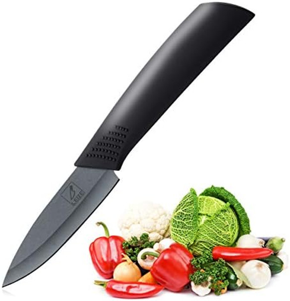 Leize Paring Knife 4.6-Inch Pro Kitchen Knife High Carbon Stainless Steel Fruit/Vegetable Carving Knife with Wooden Ergonomic Handle (Ceramics Black)