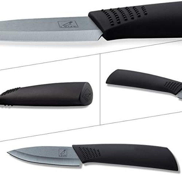 Leize Paring Knife 4.6-Inch Pro Kitchen Knife High Carbon Stainless Steel Fruit/Vegetable Carving Knife with Wooden Ergonomic Handle (Ceramics Black)