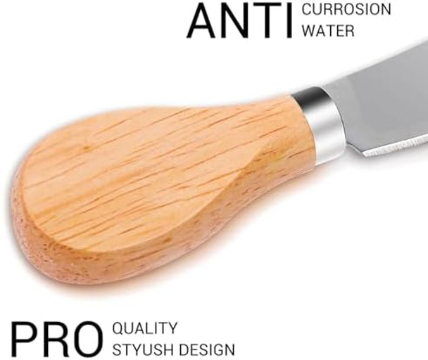 6 Pcs Wooden Handle Butter Spreader Knives Set – Stainless Steel Cheese Spreader for Charcuterie Board Cheese Knife Set for Butter Jam Pastry Cocktail Knives and Kitchen Accessories