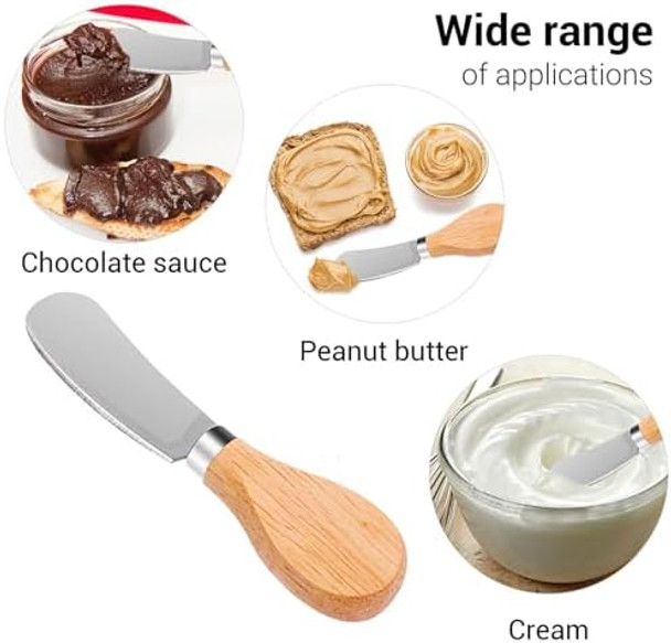 6 Pcs Wooden Handle Butter Spreader Knives Set – Stainless Steel Cheese Spreader for Charcuterie Board Cheese Knife Set for Butter Jam Pastry Cocktail Knives and Kitchen Accessories