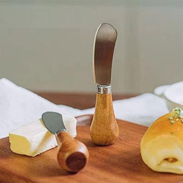4Pcs/Pack Vertical Cheese Spreader With Wooden Handle Cute Standing Butter Knife Stainless Steel Mini Serving Tongs Spoons Forks For Fruit PicnicCharcuterie