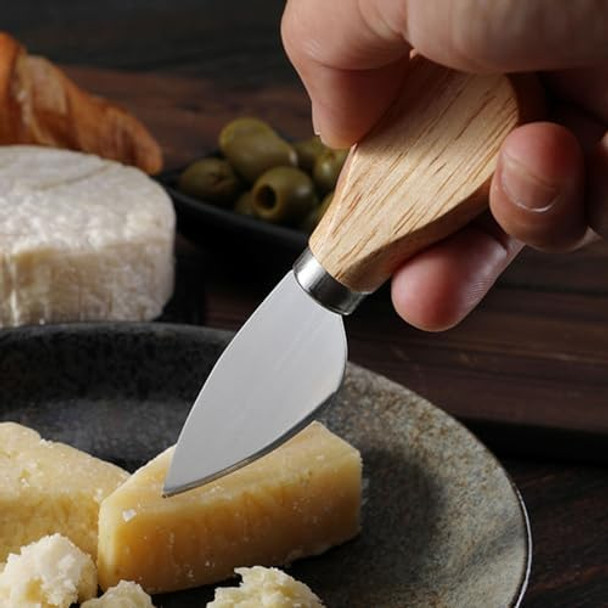 Mini Cheese Knife Set With Wood Handle - Stainless Steel Charcuterie Knife Set With 4 Fruit Forks & 4 Small Spoons - Compact Cheese Cutter Set For Charcuterie Boards