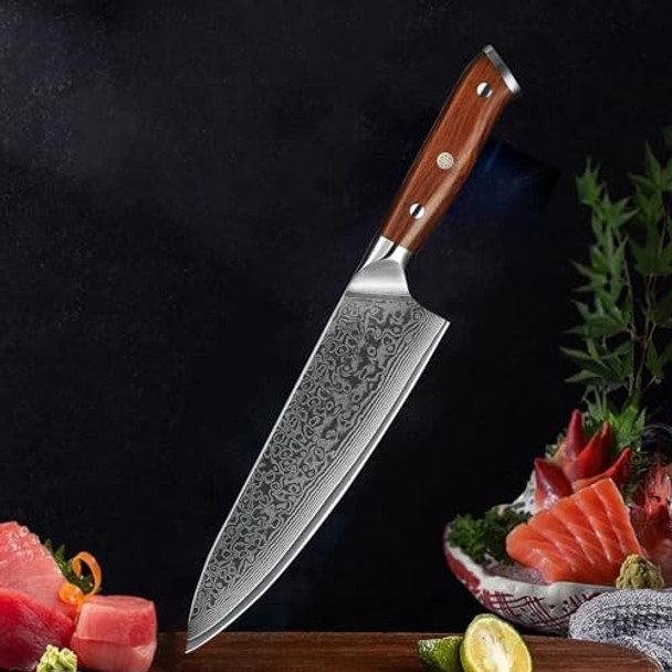 Kitchen Chef Knife Professional Sharp Japan Kitchen Knife Vg10 Damascus Steel Chef Knife Cleaver Utility Fruit Cooking And Baking Knife With Ergonomic Rosewood Handle As Show Xz Da01
