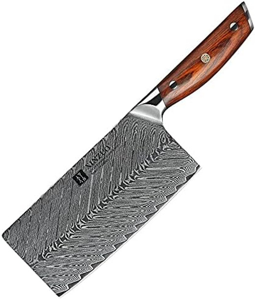 7 Inch Super Sharp Damascus Steel Professional Butcher Cleavers Meat Knife For Bone Chopper Restaurant Knife With Ergonomic Rosewood Handle. By Mss