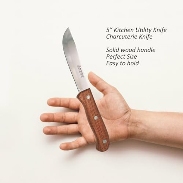 Kitchen Utility Knife 5 Inch - Mattstone Hill Charcuterie Knife Carving Tools Sausage Knife Meat Knives High Carbon Steel Wood Handle Kitchen Utility Knife 5 Inch - Mattstone Hill Charcuterie Knife Carving Tools Sausage Knife Meat Knives High Carbon Steel Wood Handle