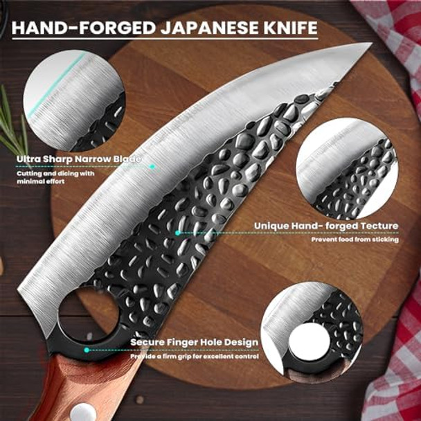 Mdhand Chef Knife - Hand Forged Butcher Knives With Sheath Japanese Knives Stainless Steel Viking Knives Meat Cutting Knife For Kitchen Camping Bbq Hunting Holiday s For Men