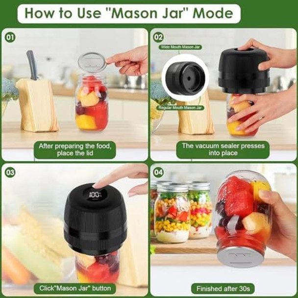 Electric Mason Jar Vacuum Sealer Kit For Wide & Regular Mouth Jars - Automatic Food Saver Machine Portable & Airtight For Dry Canning Fresh Produce Storage Kitchen & Camping Use Electric Mason Jar Vacuum Sealer Kit For Wide & Regular Mouth Jars - Automatic Food Saver Machine Portable & Airtight For Dry Canning Fresh Produce Storage Kitchen & Camping Use