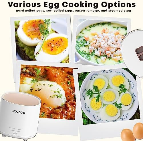 Mojoco Rapid Egg Cooker - Mini Egg Cooker For Steamed Hard Boiled Soft Boiled Eggs And Onsen Tamago - Electric Egg Boiler For Home Kitchen Dorm Use - Smart Egg Maker With Auto Shut Off And Alarm