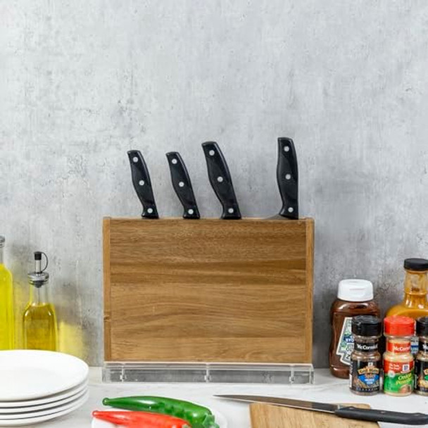 My Modern Knife Holder Block Premium Acacia Wood Tabletop Chef Knife Block Rack Stand With Thick Clear Acrylic Base