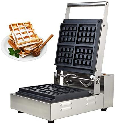 Waffle Maker Machine Rectangle Commercial Electric Nonstick Deep Waffle 4 Pcs Iron With Temperature And Time Control And Stainless Steel 110V For Home Kitchen Parties Use