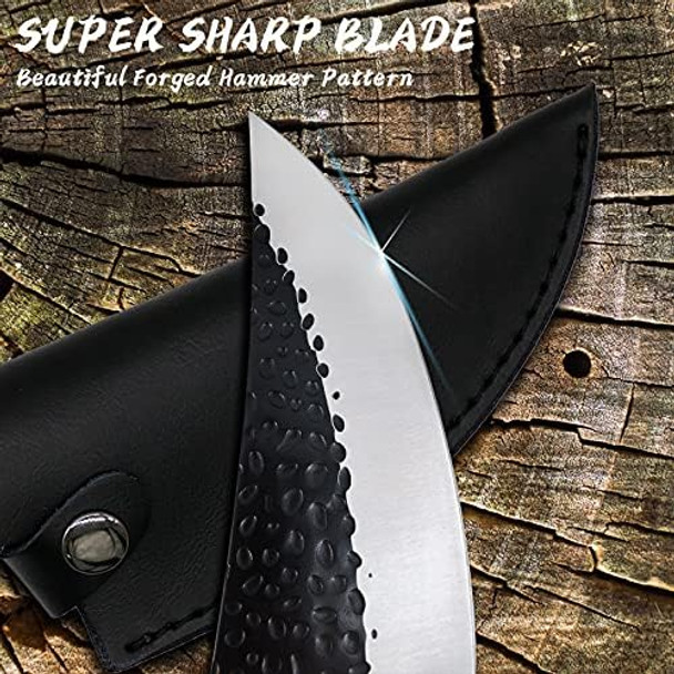 Chef Knife Premium 8 Inch Chefs Knife Hand With Box & Pocket Knife Sharpener High Carbon Steel Meat Cleaver Knife Multipurpose Chef Knives For Home Outdoor Camping Bbq