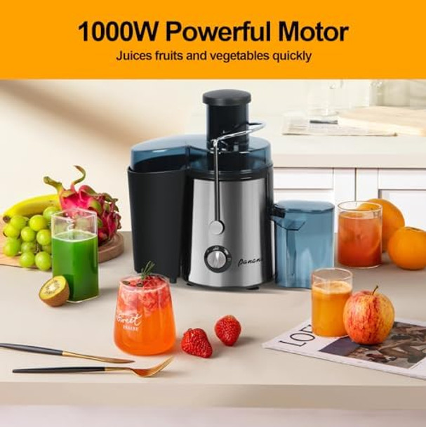 Panana Centrifugal Juicer Extractor With Wide Mouth 3” Feed Chute For Fruit Vegetable Easy To Clean Stainless Steel Bpa- (Silver)