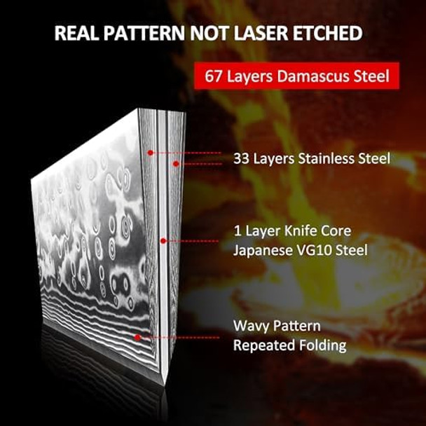 Paudin Damascus Knife Set 3 Pcs Japanese Vg10 Steel Core Ultra Sharp Chef Knife Set Full Tang G10 Handle Damascus Kitchen Knives