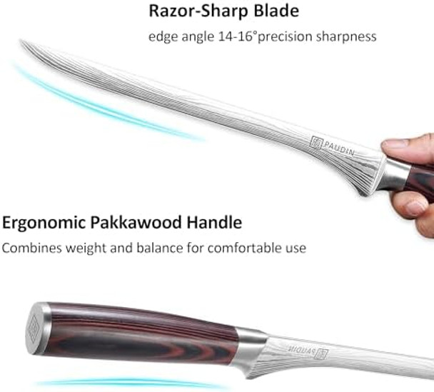 Paudin Carving Knife 10 Inch Professional Ham Slicing Knife With Sheath High Carbon Stainless Steel Meat Cutting Knifes Spanish Style Sharp Slicer Knives With Ergonomic Pakkawood Handle Box