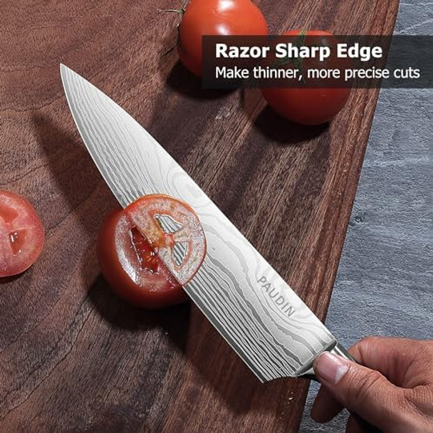 Paudin Chef Knife With Sheath- Pro Kitchen Knife 8 Inch Chef'S Knives With High Carbon Stainless Steel Sharp Japanese Knife With Ergonomic Handle For Home Kitchen Restaurant