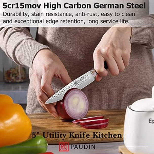 Paudin Utility Knife Sharp Chef Knife 5 Inch Small High Carbon Stainless Steel Kitchen Knives With Abs Handle Small Knifes For Home And Restaurant