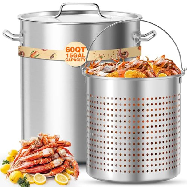 Pyy Seafood Boil Pot - 60Qt Turkey Fryer With Basket & Lid Stainless Steel Crab Lobster Crayfish Shrimp Stock Pot Boiler Deep Fried Cooker For Commercial Outdoors Or Gatherings 21.7 17.3" Pyy Seafood Boil Pot - 60Qt Turkey Fryer With Basket & Lid Stainless Steel Crab Lobster Crayfish Shrimp Stock Pot Boiler Deep Fried Cooker For Commercial Outdoors Or Gatherings 21.7 17.3"