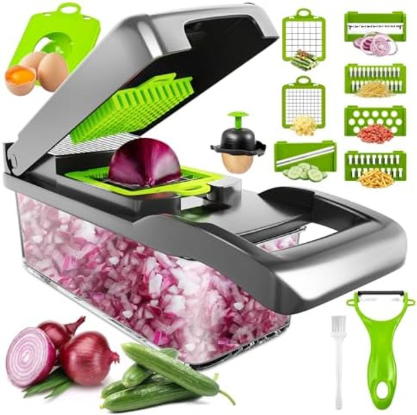 14 In 1 Multifunctional Food Chopper - With Vegetable Peeler Slicer Dicer Cutter For Onion Carrot Cucumber - Grey